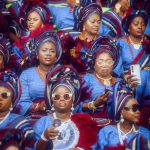 A colorful display of traditional African attire at a cultural festival in Lagos, Nigeria.